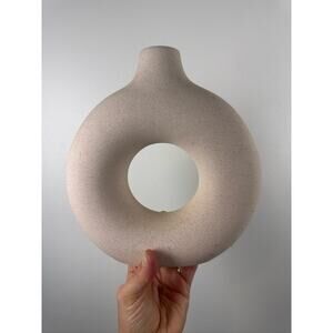 HM HOME Donut Shaped Ceramic Vase in Beige - Modern Home Decor